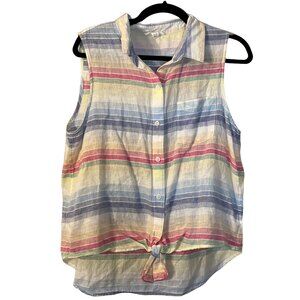 Beach Lunch Lounge Collection Linen Striped Tie Waist Blouse Size Large